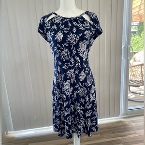 Michael Kors True Navy With Coral Print Jersey Knit Dress